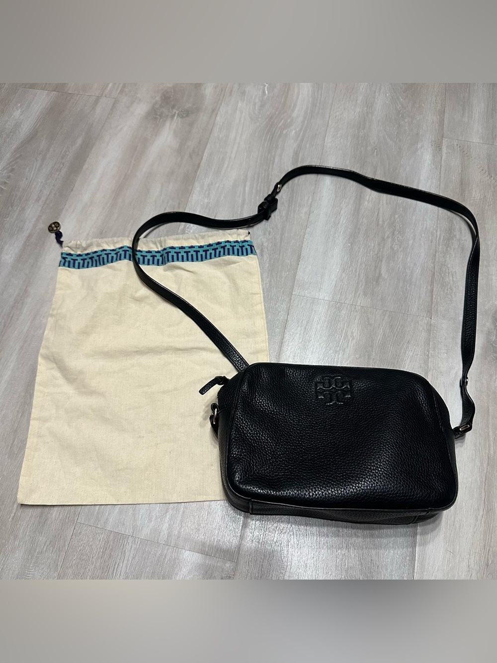 Tory Burch Black Pebbled Leather Crossbody Bag Purse
